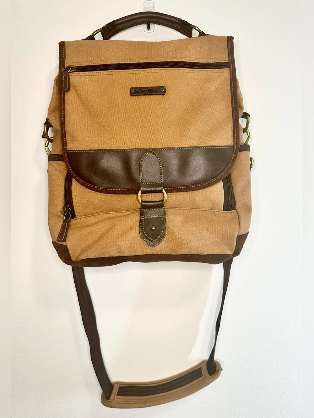 Eddie Bauer Leather and Canvas Messenger Bag - Brown